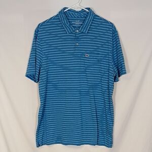 EUC Vineyard Vines Men's Teal Blue Stripe Short Sleeve Polo Size Large Summer